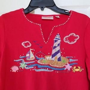 V neck Quacker Factory Beaded shirt